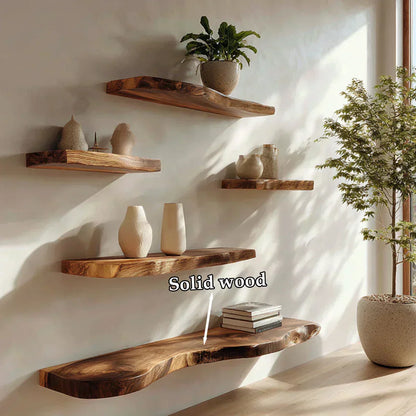 Live-Edge Solid Wood Floating Shelf – Warm Minimalist Accent - Rustirawood