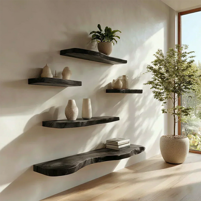 Live-Edge Solid Wood Floating Shelf – Warm Minimalist Accent - Rustirawood