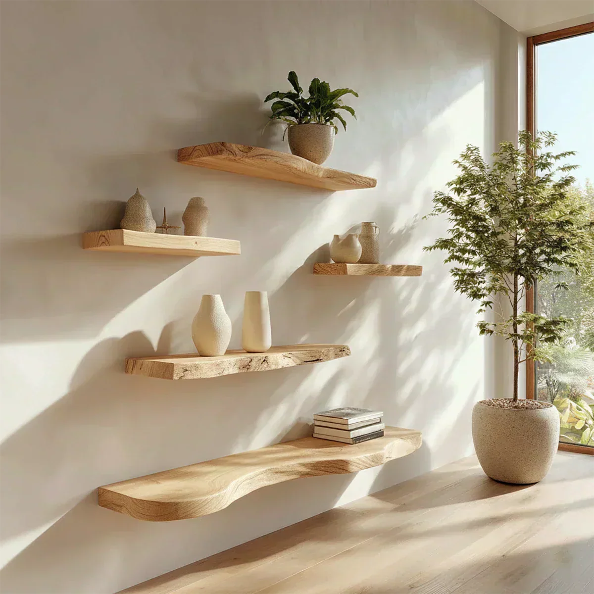 Live-Edge Solid Wood Floating Shelf – Warm Minimalist Accent - Rustirawood