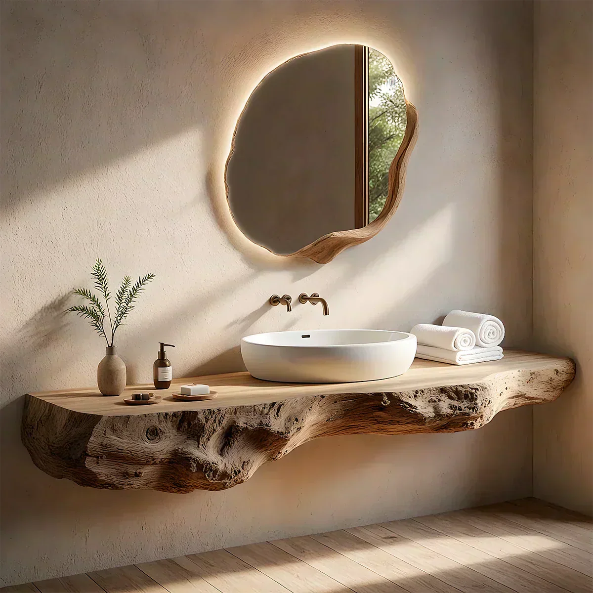 Live Edge Solid Wood Floating Vanity - Rustirawood