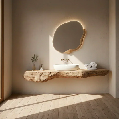 Live Edge Solid Wood Floating Vanity - Rustirawood