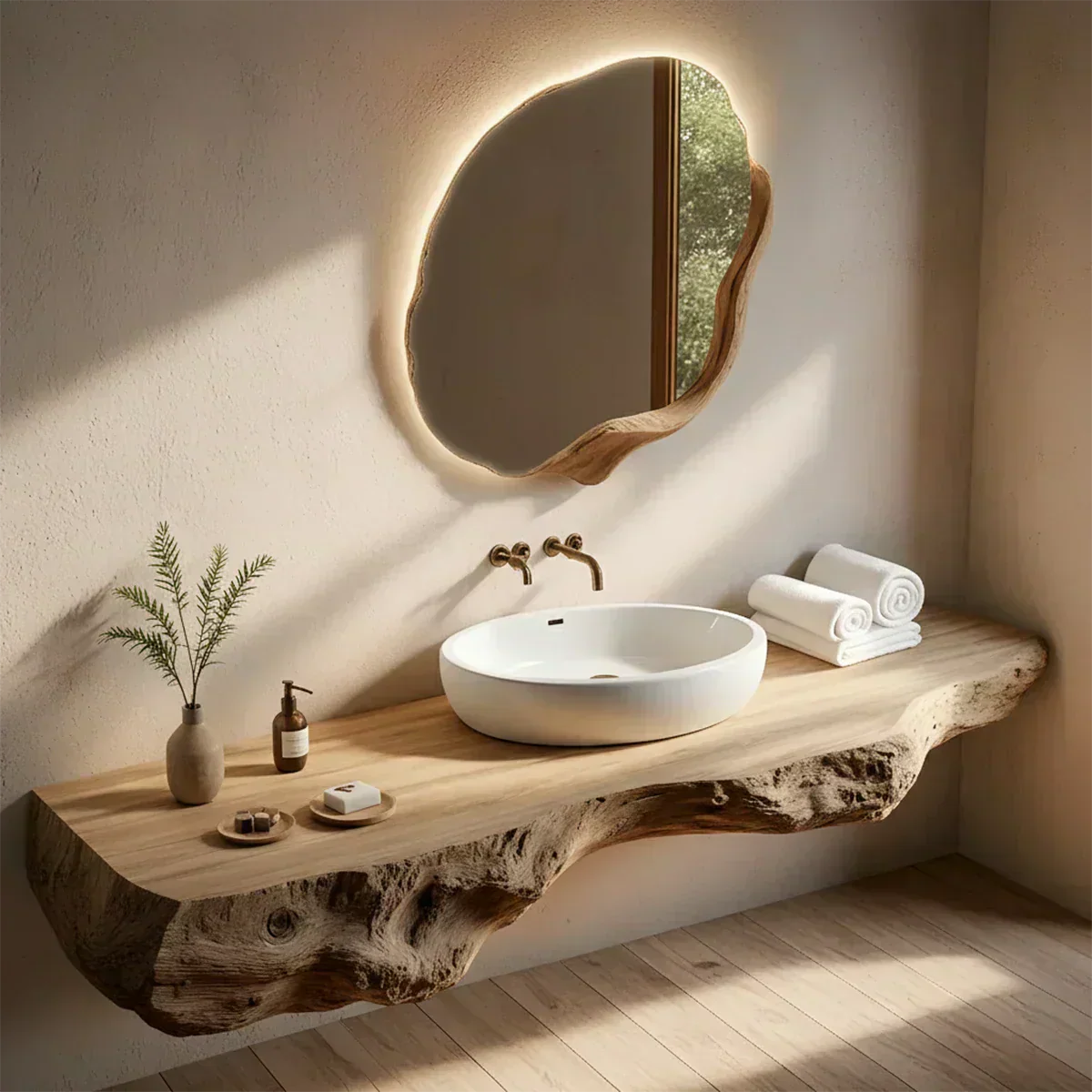 Live Edge Solid Wood Floating Vanity - Rustirawood