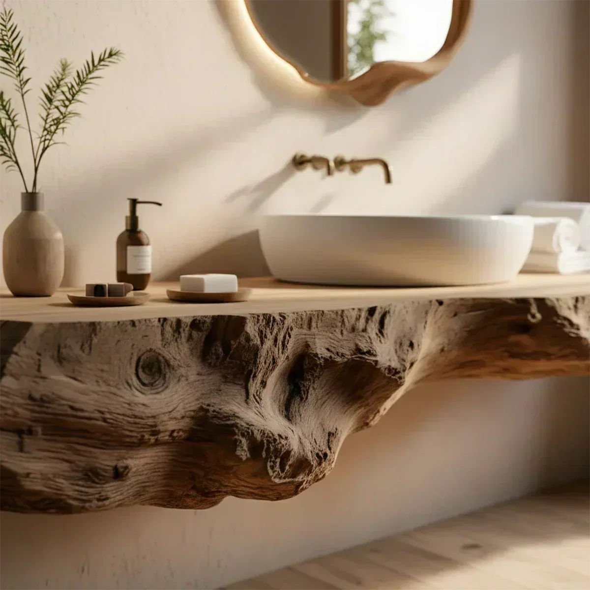 Live Edge Solid Wood Floating Vanity - Rustirawood