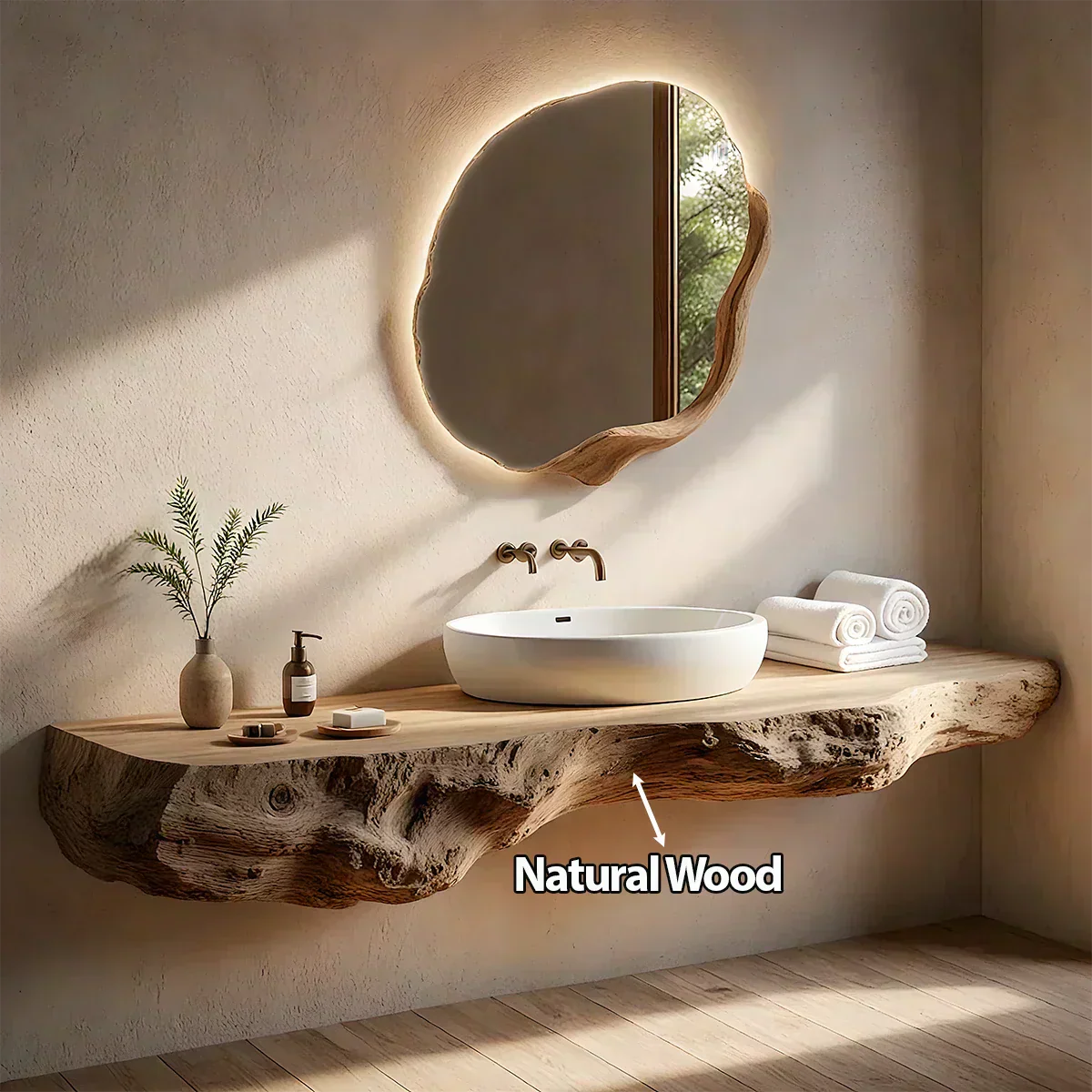 Live Edge Solid Wood Floating Vanity - Rustirawood