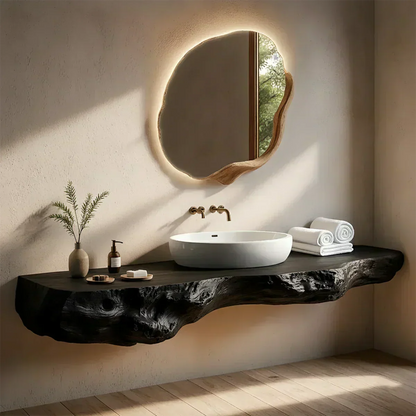 Live Edge Solid Wood Floating Vanity - Rustirawood