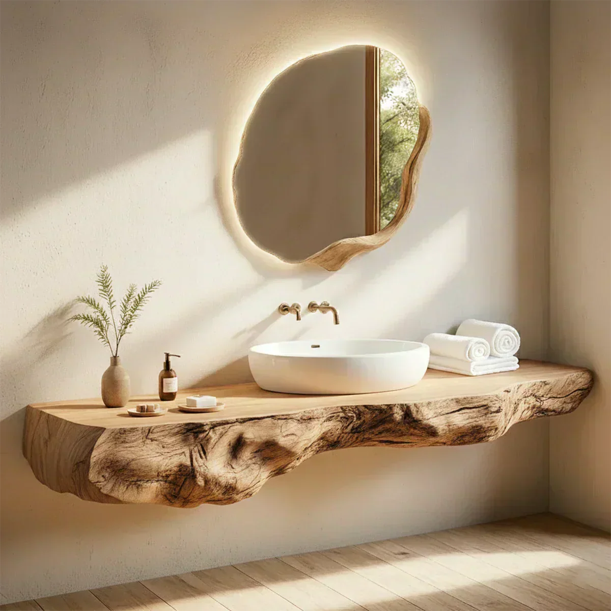 Live Edge Solid Wood Floating Vanity - Rustirawood
