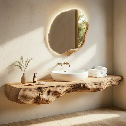 Live Edge Solid Wood Floating Vanity - Rustirawood