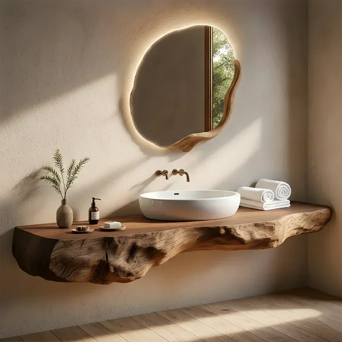 Live Edge Solid Wood Floating Vanity - Rustirawood