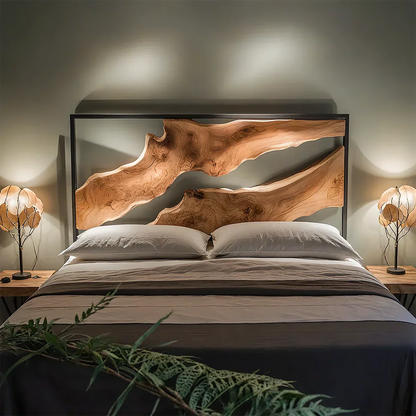 Live Edge Solid Wood Headboard – Sculptural Natural Form - Rustirawood