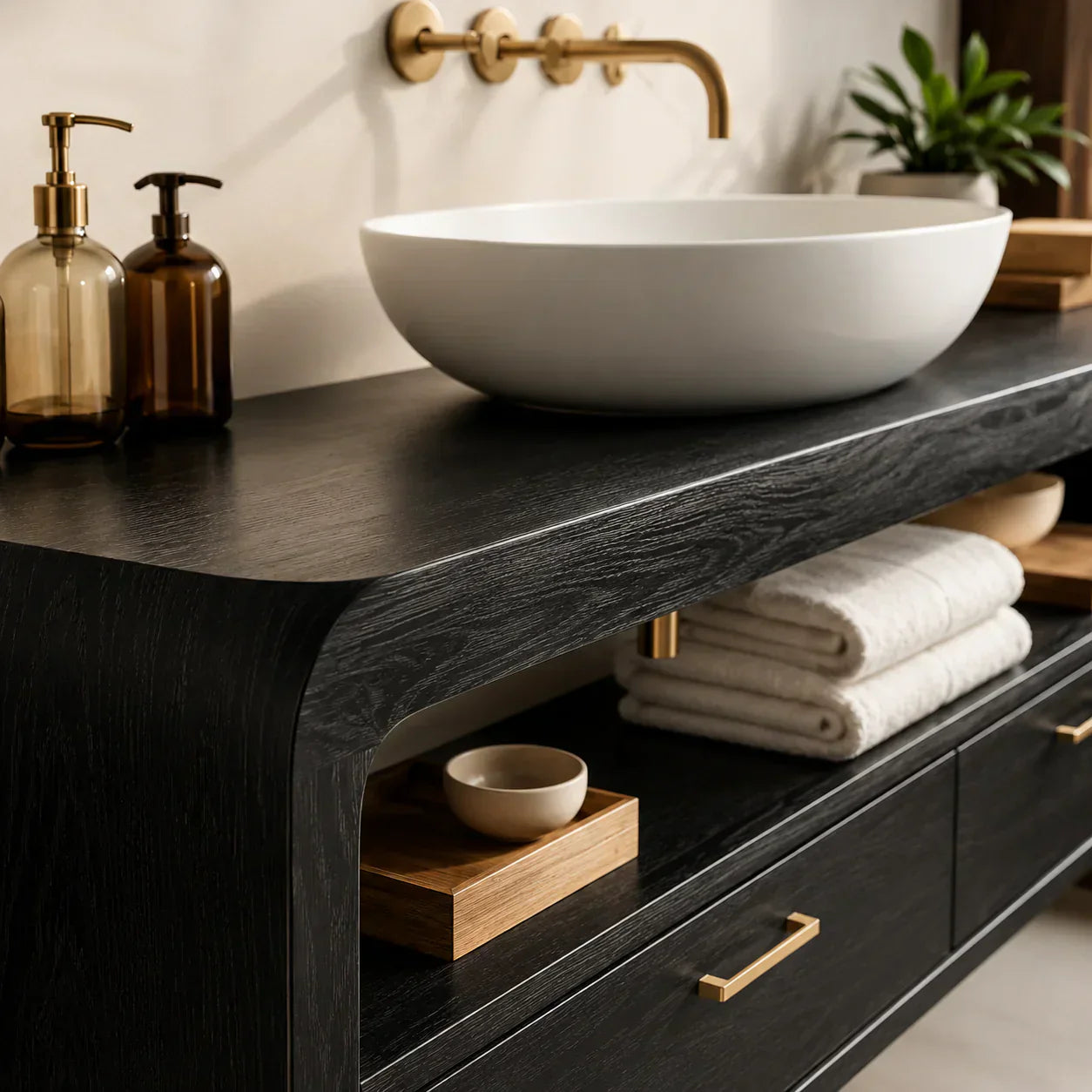 Live-Edge Walnut Finish Floating Bathroom Vanity - Solid Wood Bathroom Cabinet - Woodenecho