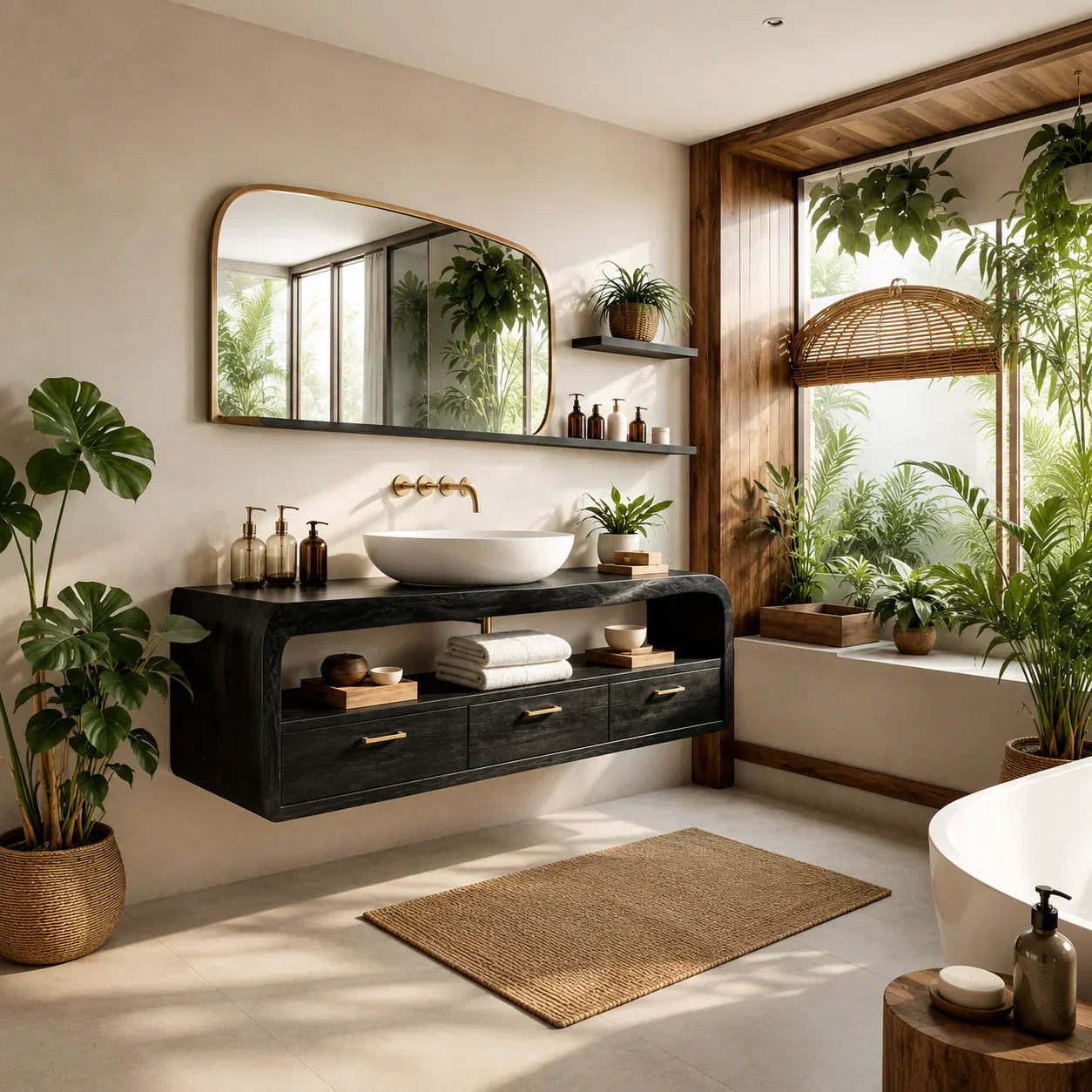 Live-Edge Walnut Finish Floating Bathroom Vanity - Solid Wood Bathroom Cabinet - Woodenecho