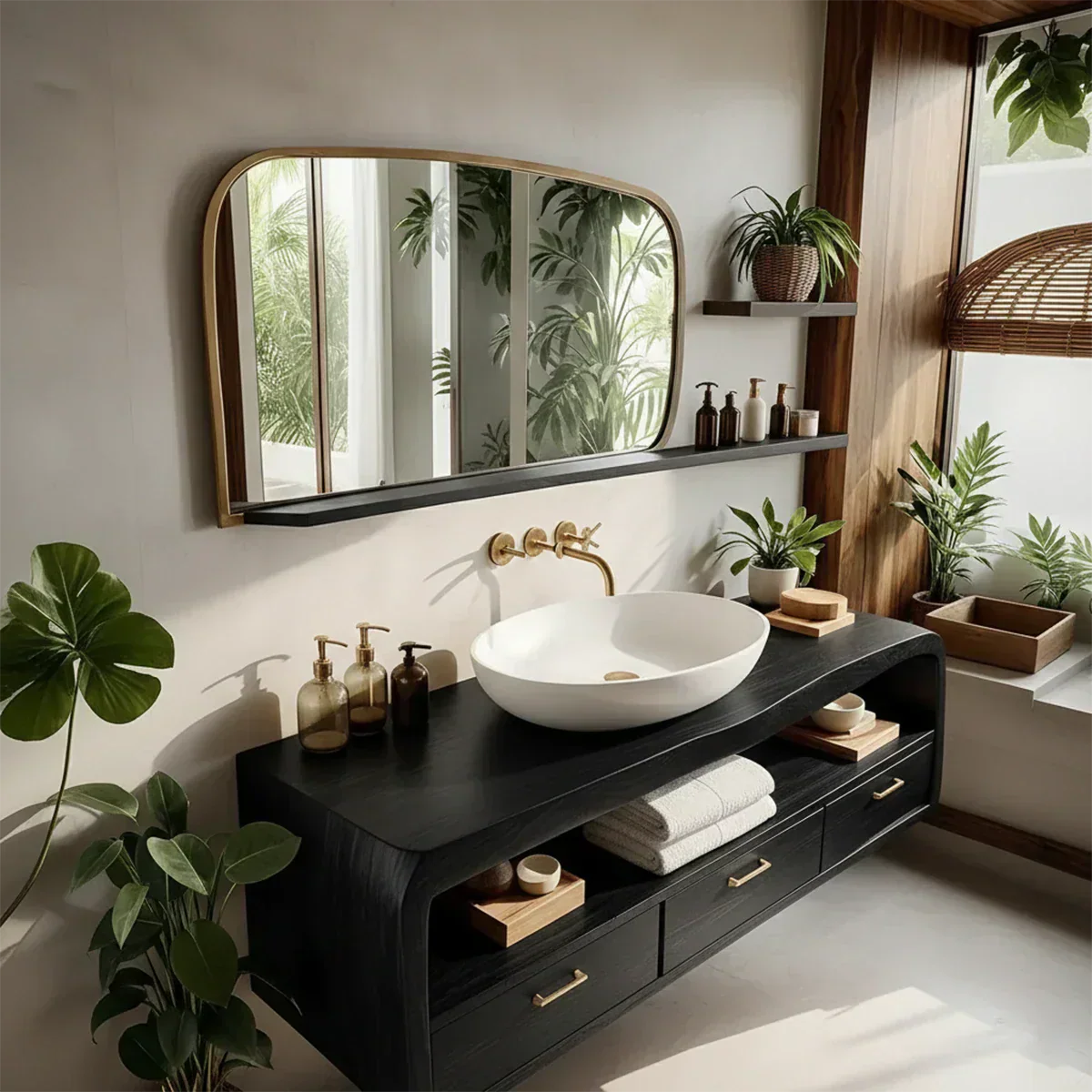 Live-Edge Walnut Finish Floating Bathroom Vanity - Solid Wood Bathroom Cabinet - Woodenecho
