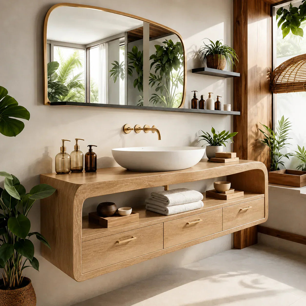 Live-Edge Walnut Finish Floating Bathroom Vanity - Solid Wood Bathroom Cabinet - Woodenecho