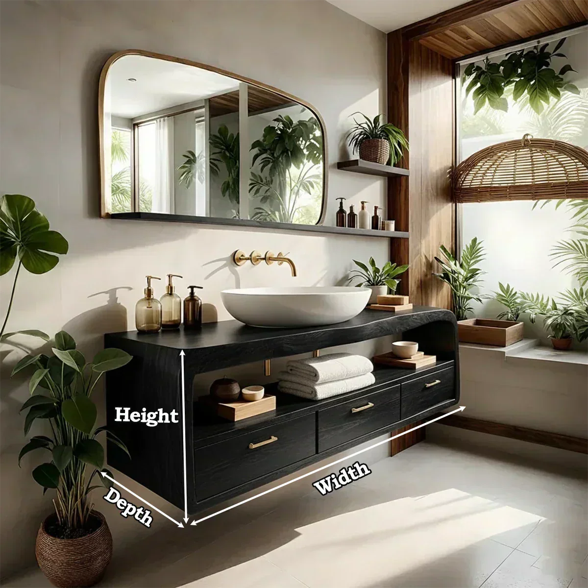 Live-Edge Walnut Finish Floating Bathroom Vanity - Solid Wood Bathroom Cabinet - Woodenecho