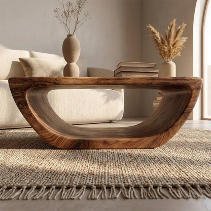 Long Sculptural Hollow Coffee Table in Organic Modern Natural Solid Wood - Rustirawood