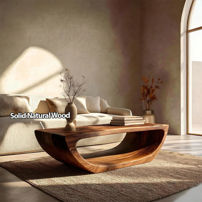 Long Sculptural Hollow Coffee Table in Organic Modern Natural Solid Wood - Rustirawood