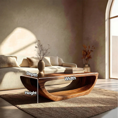 Long Sculptural Hollow Coffee Table in Organic Modern Natural Solid Wood - Woodenecho