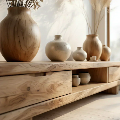 Low Solid Wood Japandi TV Stand – Minimal Zen Media Console - Woodenecho