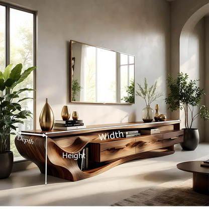 Luxury Wave-Carved Solid Wood TV Stand - Organic Modern Media Console - Rustirawood