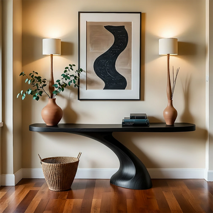 Minimalist Sculptural Console Table in Natural Solid Wood for Entryway - Woodenecho