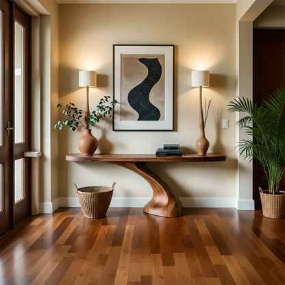 Minimalist Sculptural Console Table in Natural Solid Wood for Entryway - Woodenecho