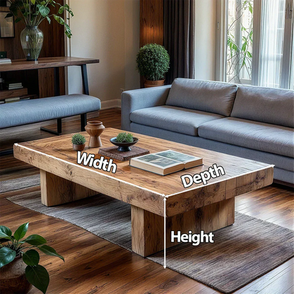 Minimalist Solid Wood Coffee Table – Natural Solid Wood Block Coffee Table - Rustirawood