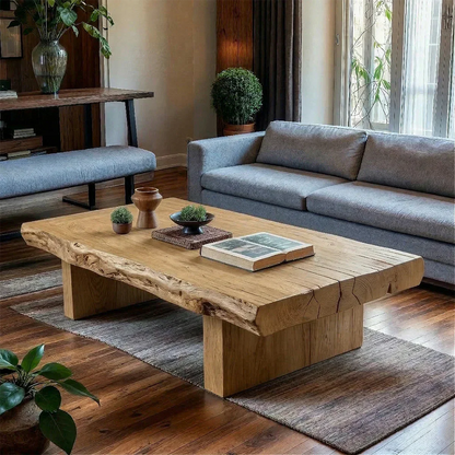 Minimalist Solid Wood Coffee Table – Natural Solid Wood Block Coffee Table - Rustirawood
