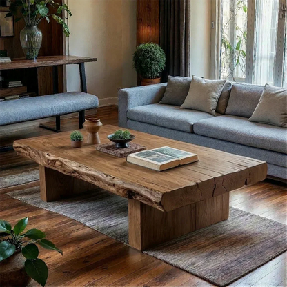 Minimalist Solid Wood Coffee Table – Natural Solid Wood Block Coffee Table - Rustirawood