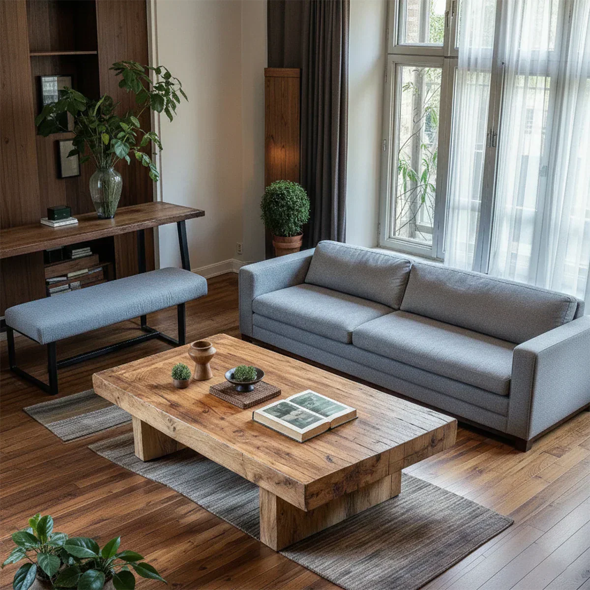 Minimalist Solid Wood Coffee Table – Natural Solid Wood Block Coffee Table - Rustirawood