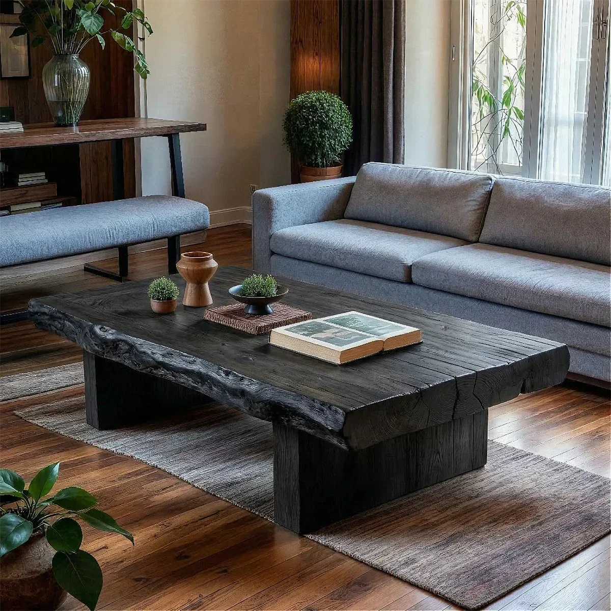 Minimalist Solid Wood Coffee Table – Natural Solid Wood Block Coffee Table - Rustirawood