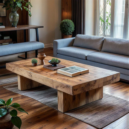 Minimalist Solid Wood Coffee Table – Natural Solid Wood Block Coffee Table - Woodenecho
