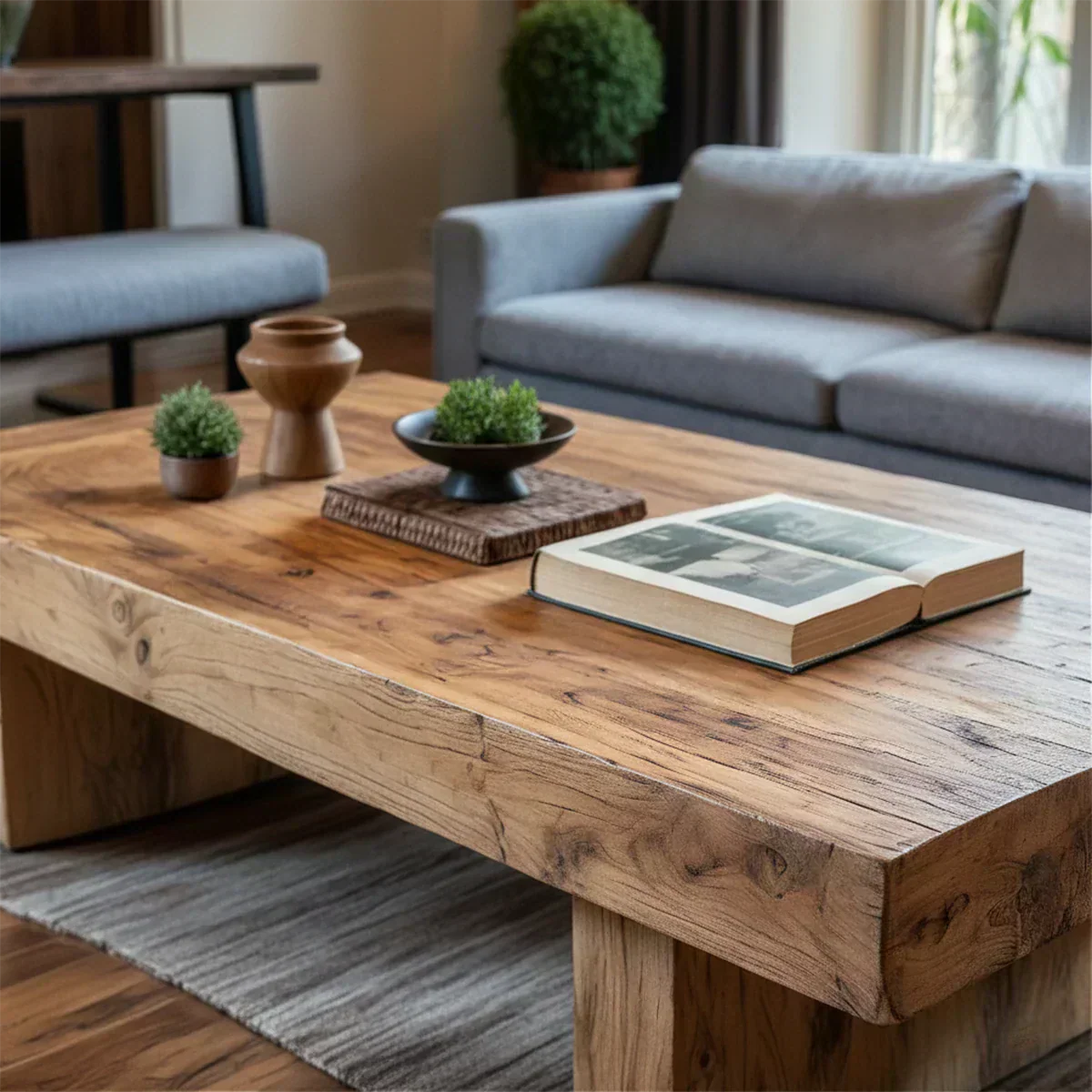 Minimalist Solid Wood Coffee Table – Natural Solid Wood Block Coffee Table - Woodenecho