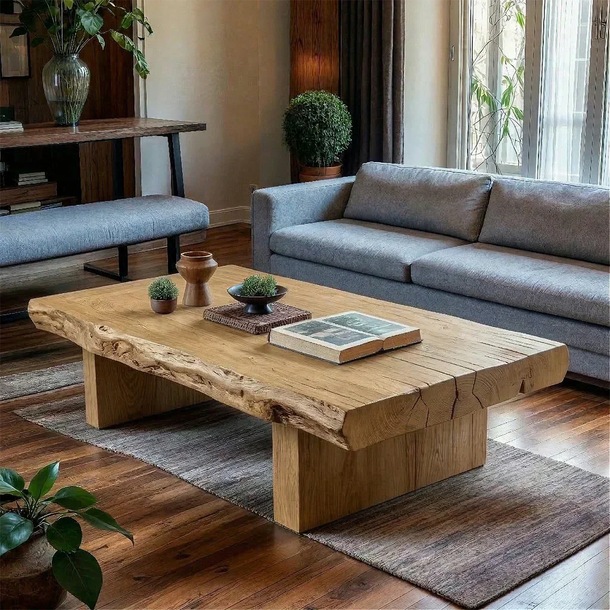 Minimalist Solid Wood Coffee Table – Natural Solid Wood Block Coffee Table - Woodenecho
