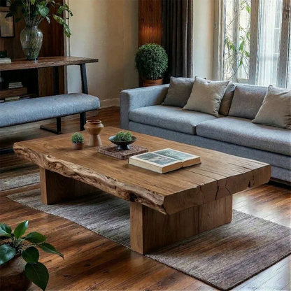 Minimalist Solid Wood Coffee Table – Natural Solid Wood Block Coffee Table - Woodenecho