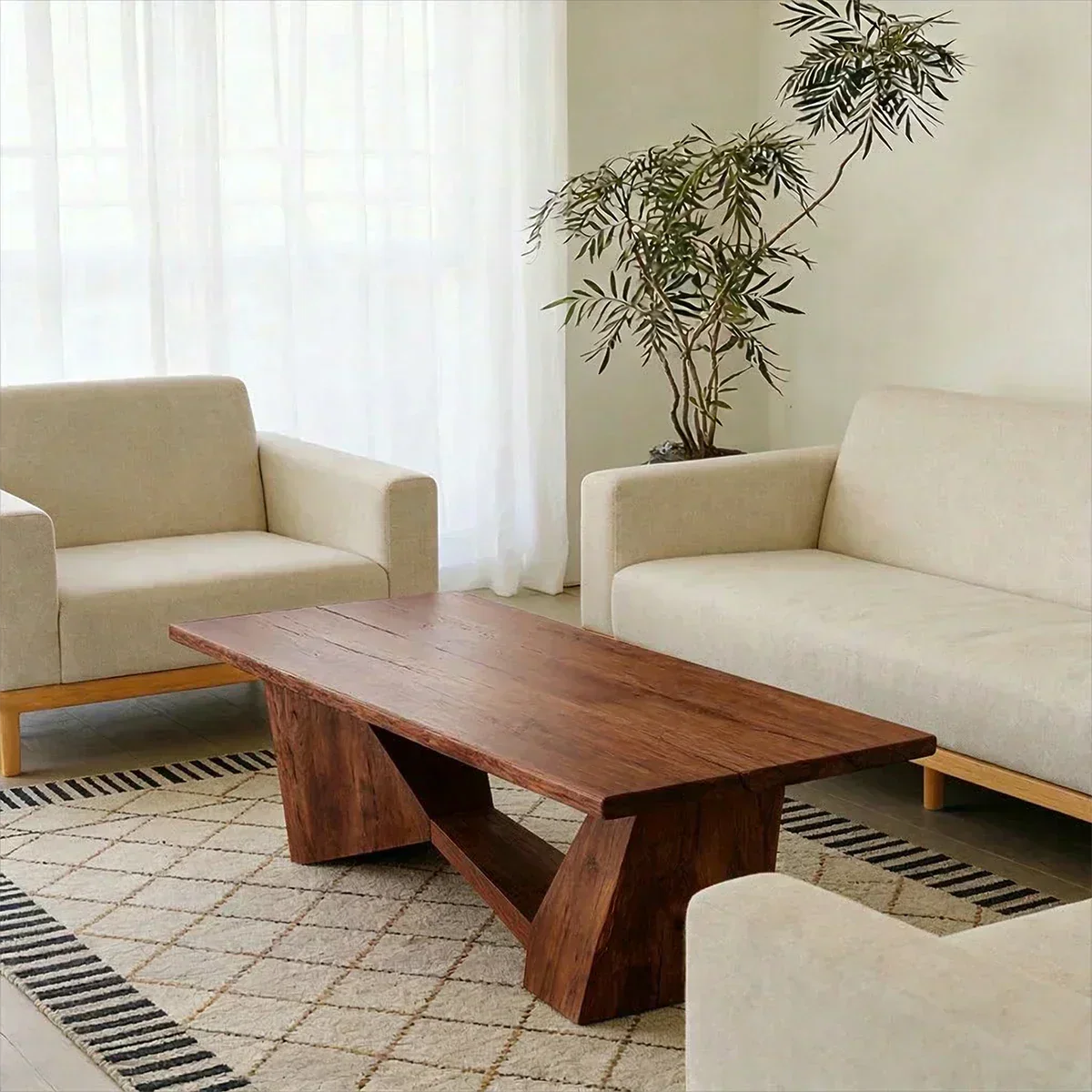 Minimalist Solid Wood Coffee Table – Natural Wood Slab Coffee Table - Woodenecho