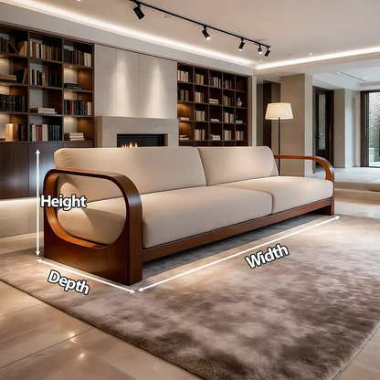 Modern Curved-Arm Cotton Sofa with Solid Wood Frame - Rustirawood