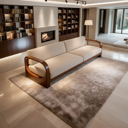 Modern Curved-Arm Cotton Sofa with Solid Wood Frame - Rustirawood