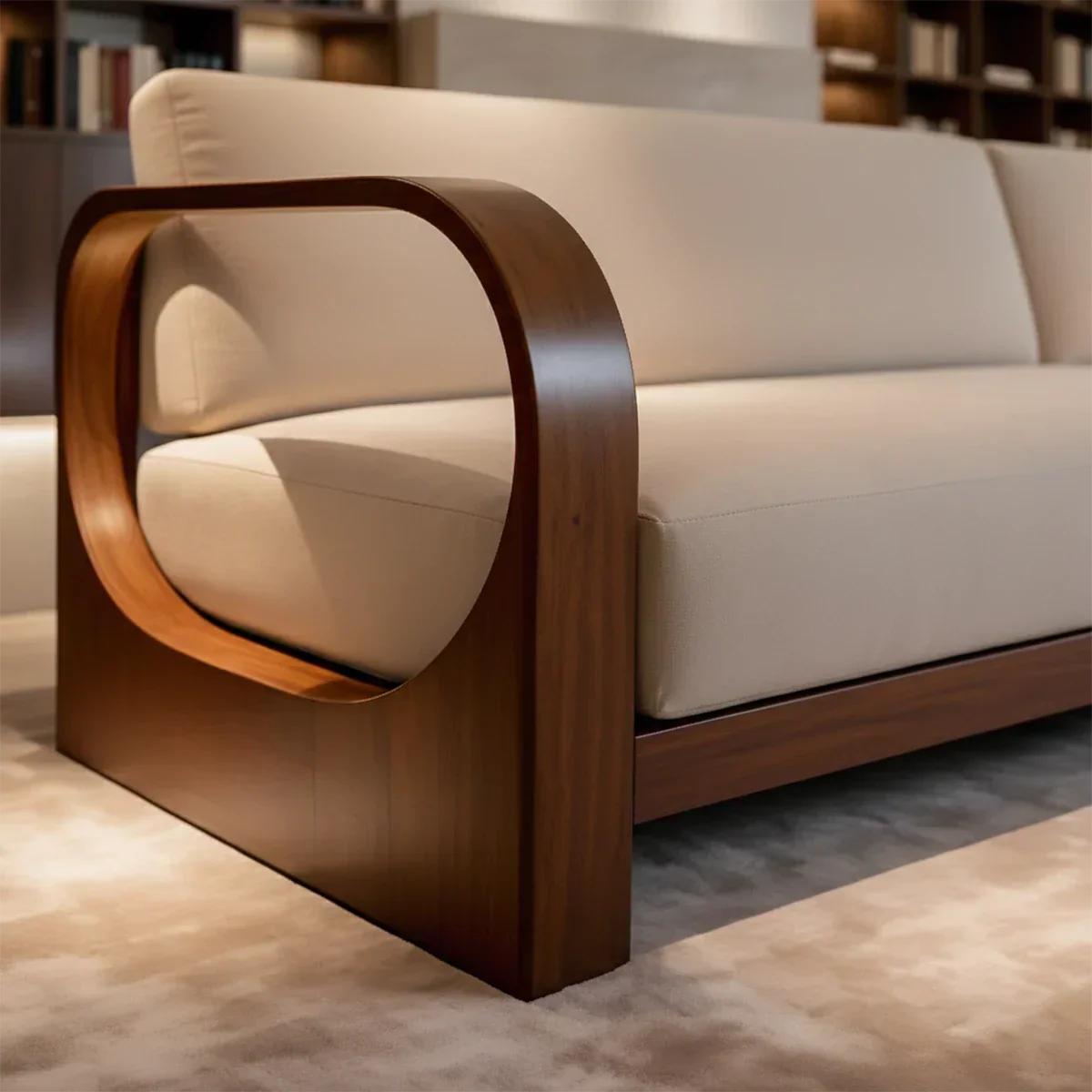 Modern Curved-Arm Cotton Sofa with Solid Wood Frame - Rustirawood