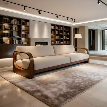 Modern Curved-Arm Cotton Sofa with Solid Wood Frame - Rustirawood
