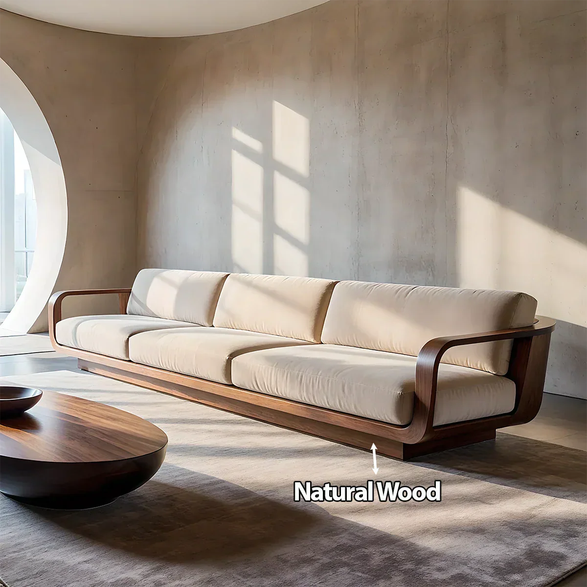 Modern Extra-Long Cotton Sofa with Solid Wood Frame - Rustirawood