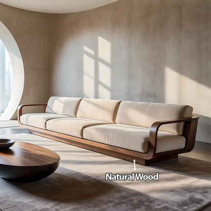 Modern Extra-Long Cotton Sofa with Solid Wood Frame - Rustirawood