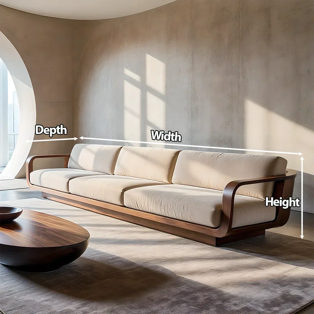 Modern Extra-Long Cotton Sofa with Solid Wood Frame - Rustirawood