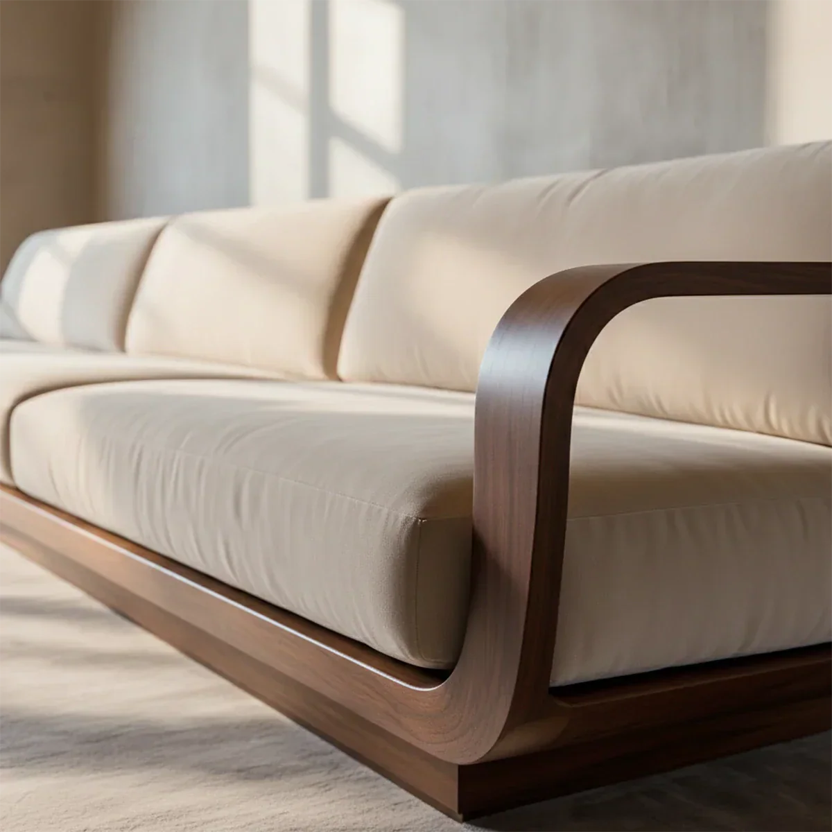 Modern Extra-Long Cotton Sofa with Solid Wood Frame - Rustirawood
