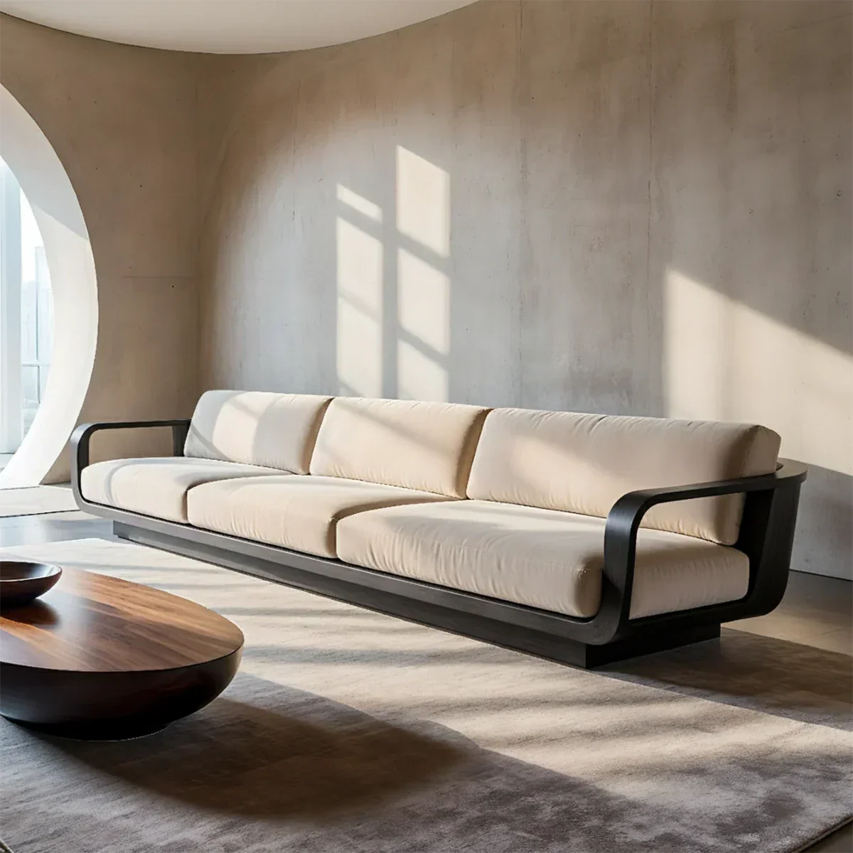 Modern Extra-Long Cotton Sofa with Solid Wood Frame - Rustirawood