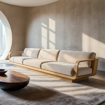 Modern Extra-Long Cotton Sofa with Solid Wood Frame - Rustirawood