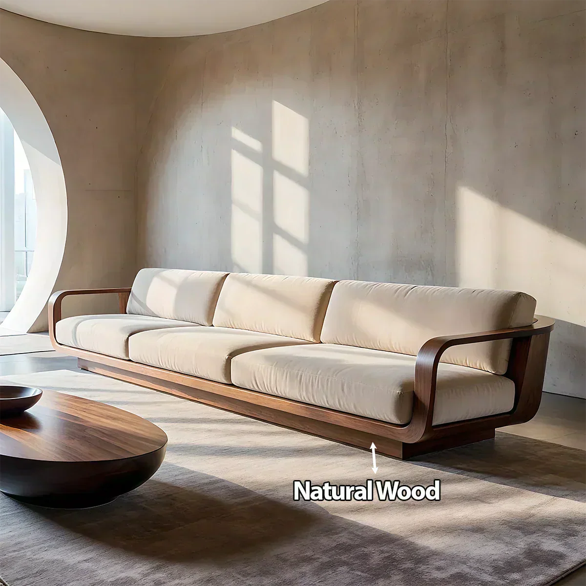 Modern Extra-Long Cotton Sofa with Solid Wood Frame - Woodenecho