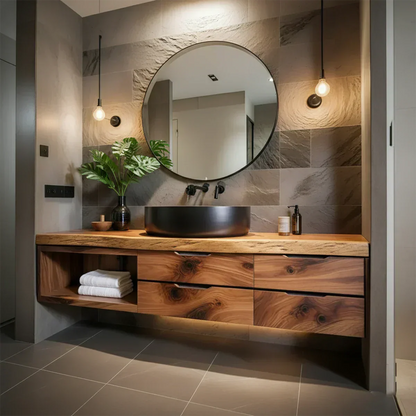 Modern Floating Natural Solid Wood Bathroom Vanity - Rustirawood