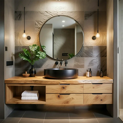 Modern Floating Natural Solid Wood Bathroom Vanity - Rustirawood
