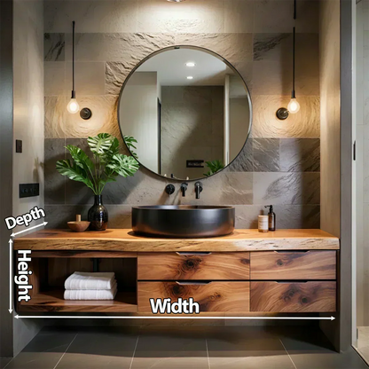 Modern Floating Natural Solid Wood Bathroom Vanity - Woodenecho
