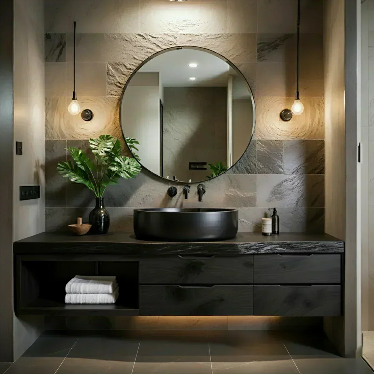 Modern Floating Natural Solid Wood Bathroom Vanity - Woodenecho